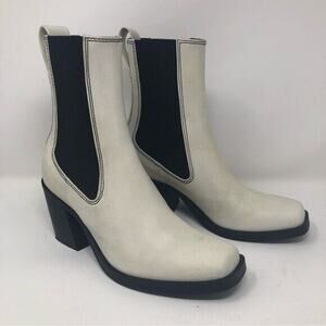 Rag and Bone 37 Axis Chelsea Boot white black heel slip on square toe